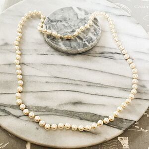 Vintage Simulated Pearl Necklace Hand Knotted‎ Cream Round Beads Single Strand